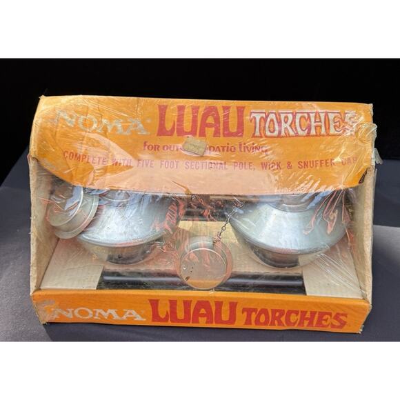 2 MCM LUAU Tiki Torches & Poles By NOMA New In Box Unopened -5 - Picture 1 of 10